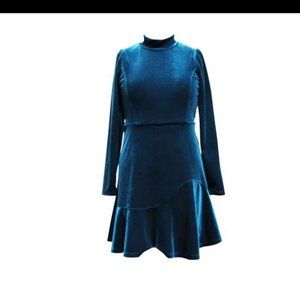 Ava & Yelly Kids' Mock Neck Long Sleeve Velvet Dress in Teal